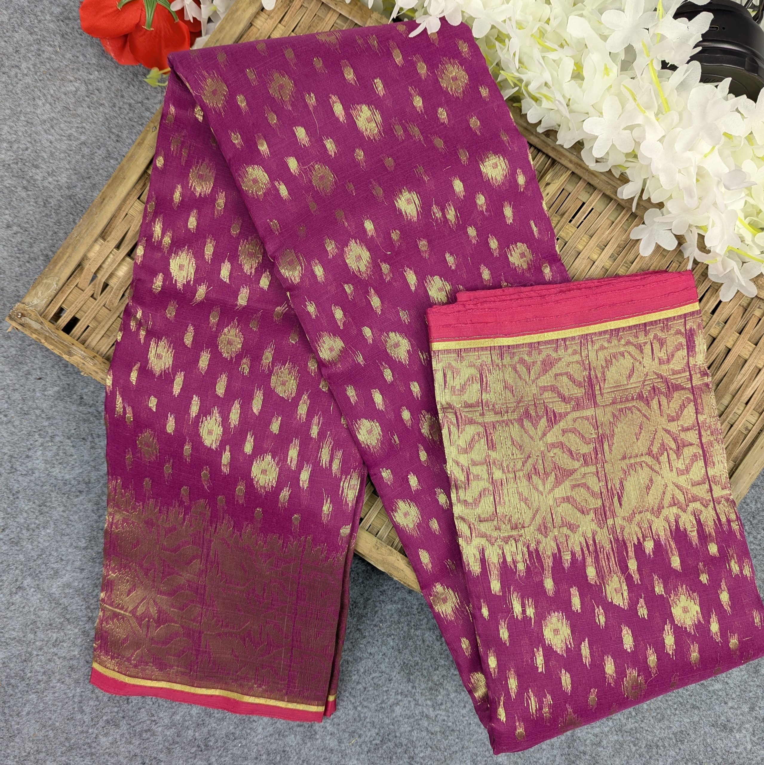 Premium Half Silk Jamdani Saree Combo Set - Image 9